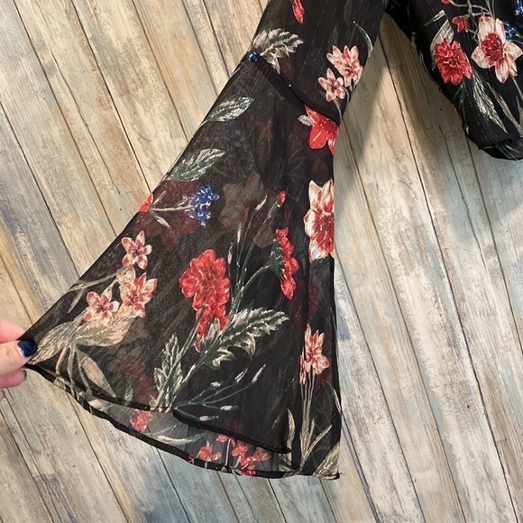 Olivaceous Womens Floral lace up front blouse with flare sleeves | Medium - Picture 3 of 10